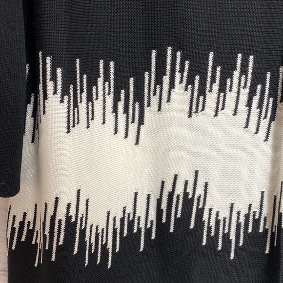 Misook black open sweater cardigan white abstract design medium - Picture 3 of 6